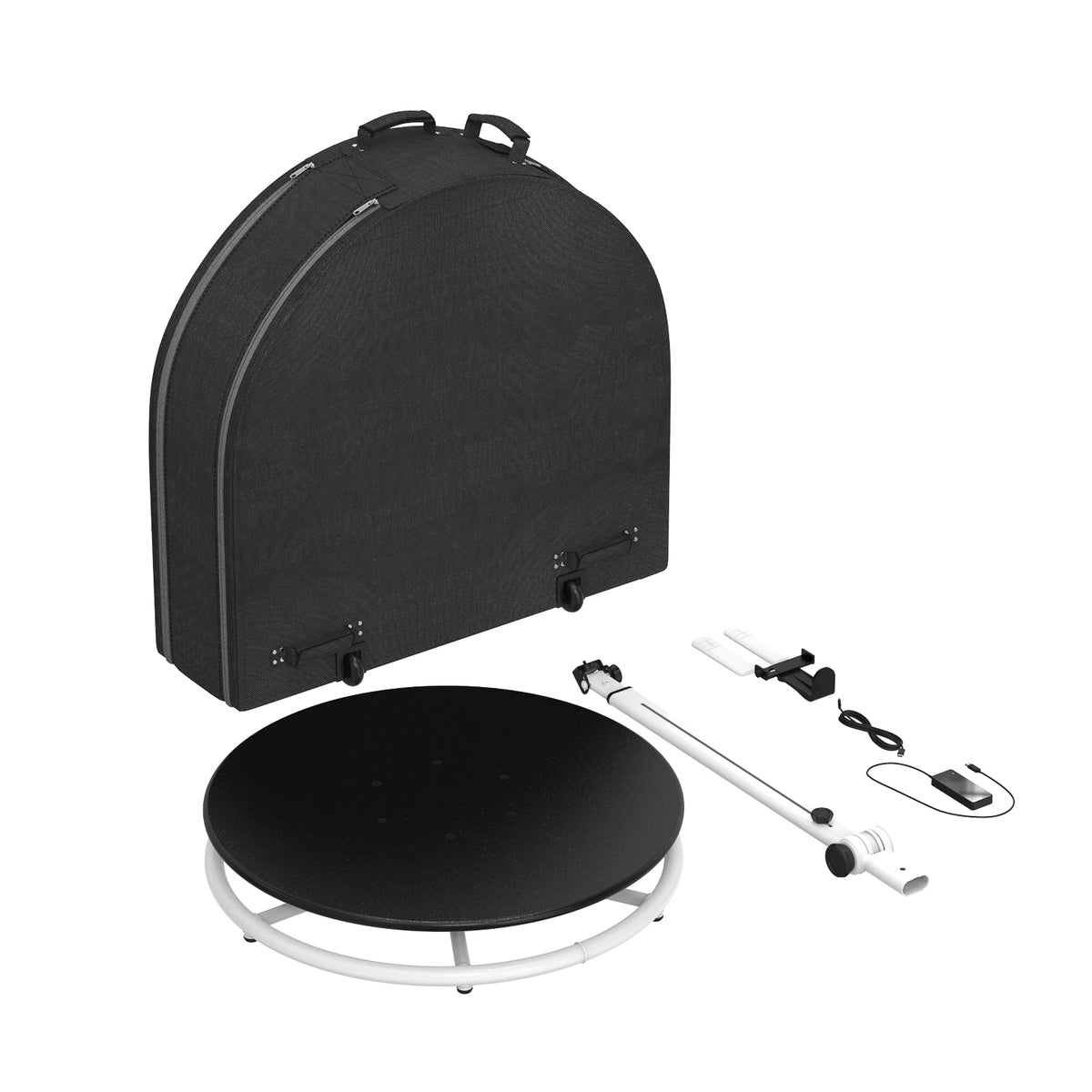 tortilla 360 photo booth with carrying travel case and full setup 
